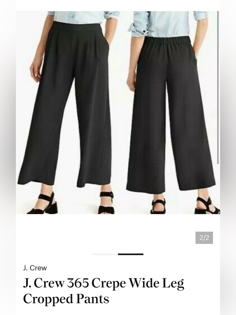 J. Crew Black Wide-Leg Cropped Crepe Pants Size 10 NEW!